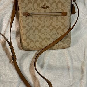 Coach Beige and Brown Signature Crossbody Bag